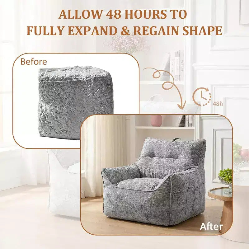 Bean Bag Chair with Back Support, Soft Chenille Lazy Sofa, Shredded Foam Single Lounge for Adults & Kids, for Living Room Bedroom