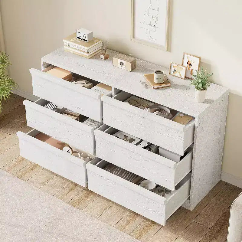 LinTimes 6/8 Drawers Dresser, Wide Modern Chest of Drawers for Bedroom, Living Room, Nursery Closet Organizer