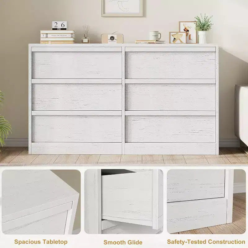 LinTimes 6/8 Drawers Dresser, Wide Modern Chest of Drawers for Bedroom, Living Room, Nursery Closet Organizer