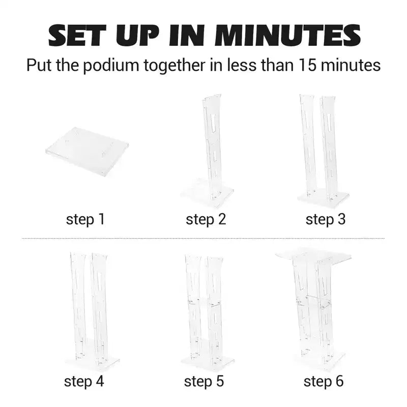 Modern Acrylic Podium Stand  Floor Lectern with Wide Reading Surface & Storage Shelf, Portable for Church, School, Conference  White