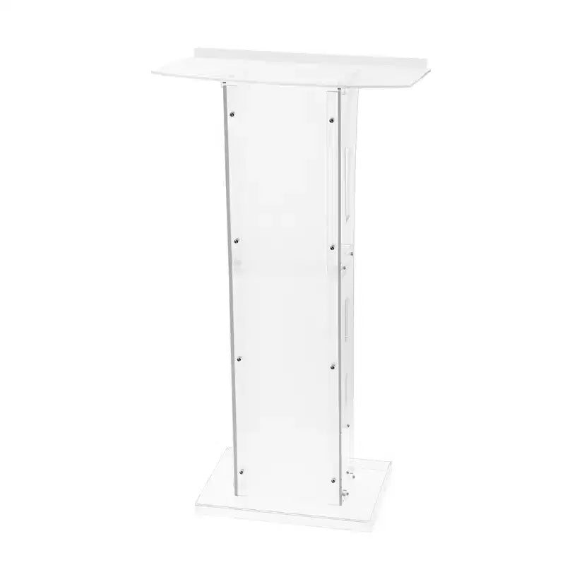 Modern Acrylic Podium Stand  Floor Lectern with Wide Reading Surface & Storage Shelf, Portable for Church, School, Conference  White