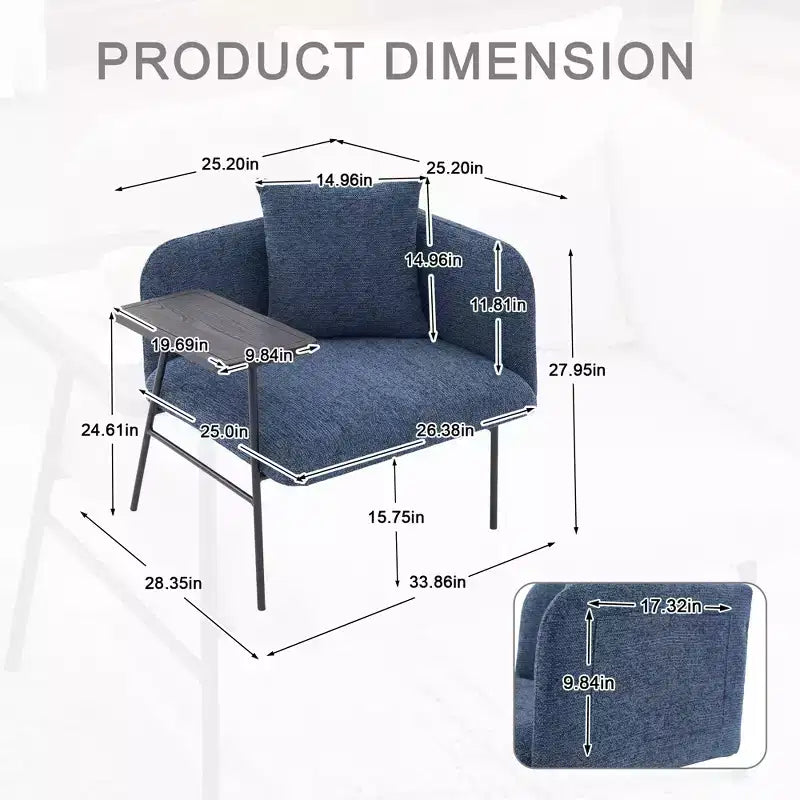 GDFStudio CozyDock Chenille Upholstered Single Sofa with Side Table
