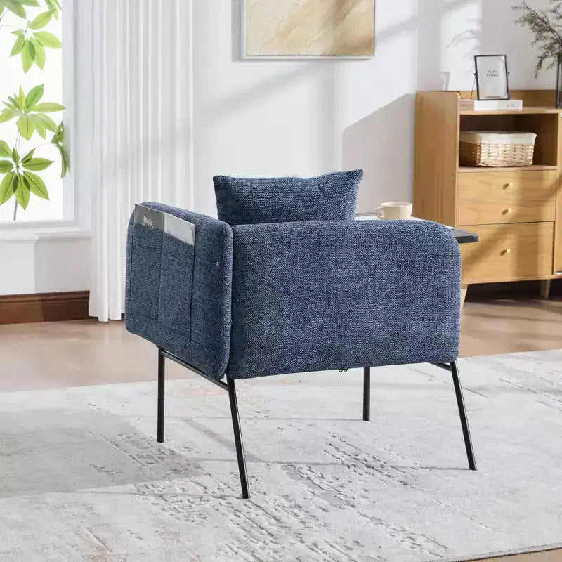GDFStudio CozyDock Chenille Upholstered Single Sofa with Side Table