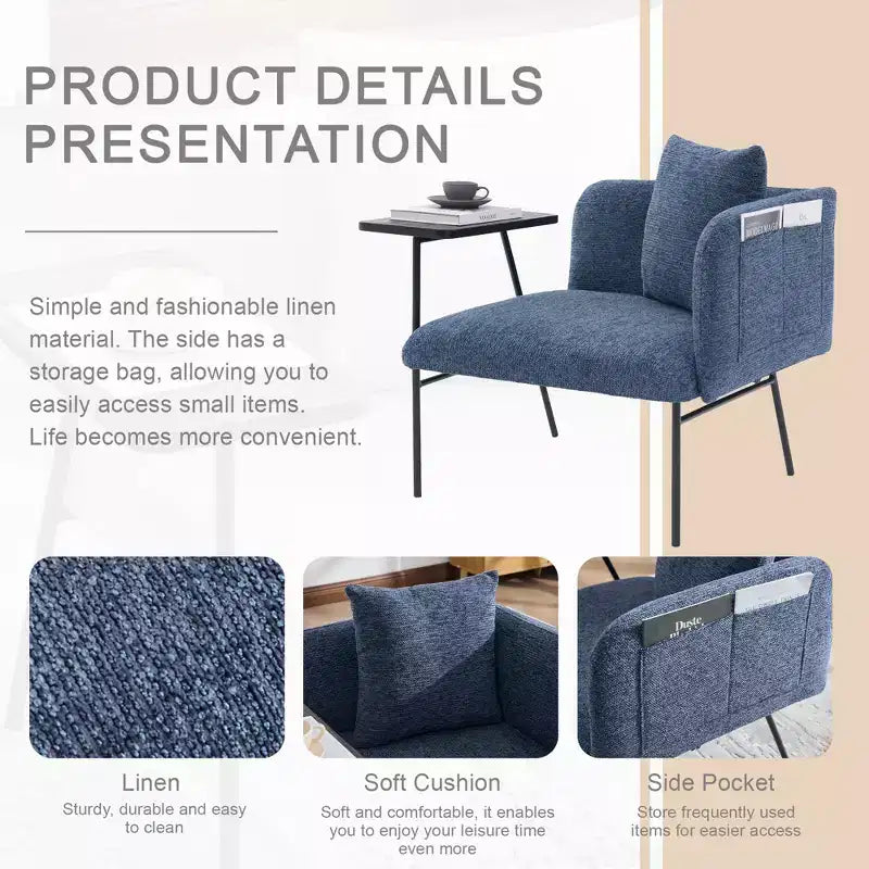 GDFStudio CozyDock Chenille Upholstered Single Sofa with Side Table
