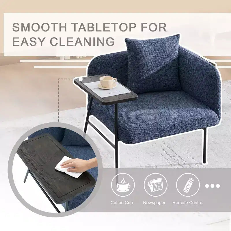 GDFStudio CozyDock Chenille Upholstered Single Sofa with Side Table