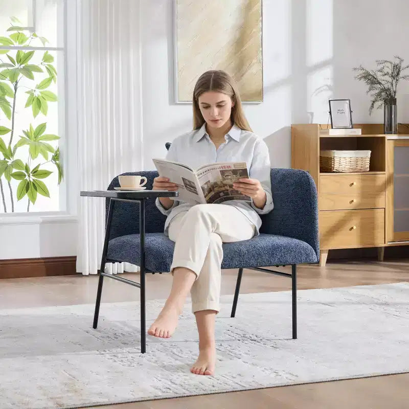 GDFStudio CozyDock Chenille Upholstered Single Sofa with Side Table