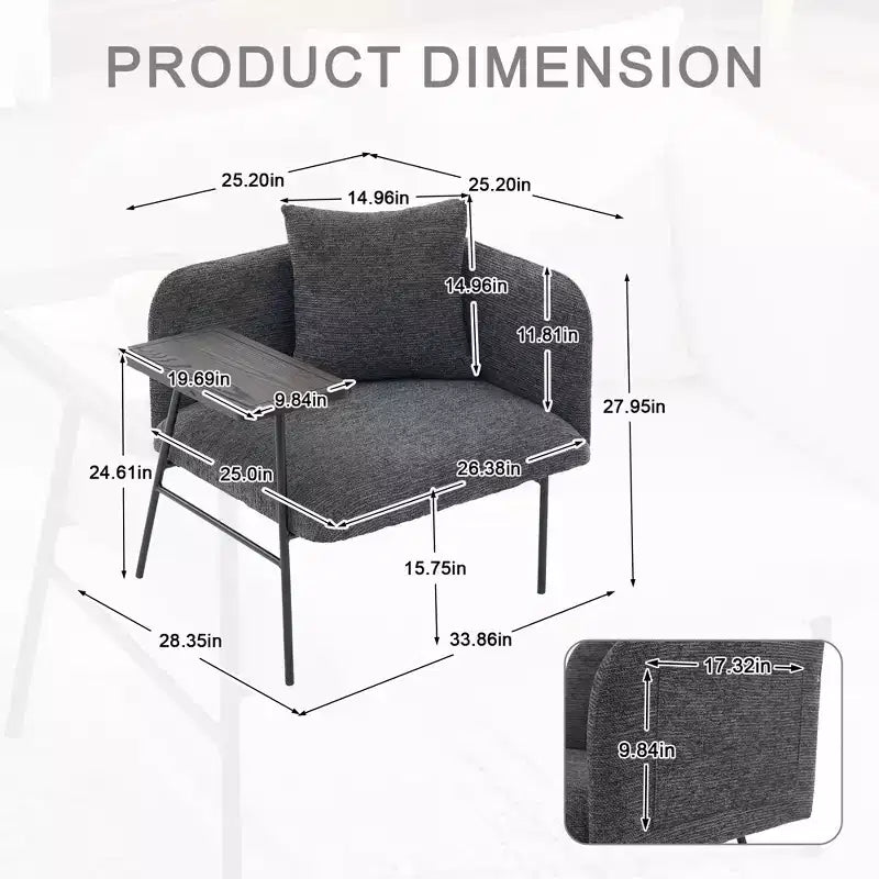 GDFStudio CozyDock Chenille Upholstered Single Sofa with Side Table