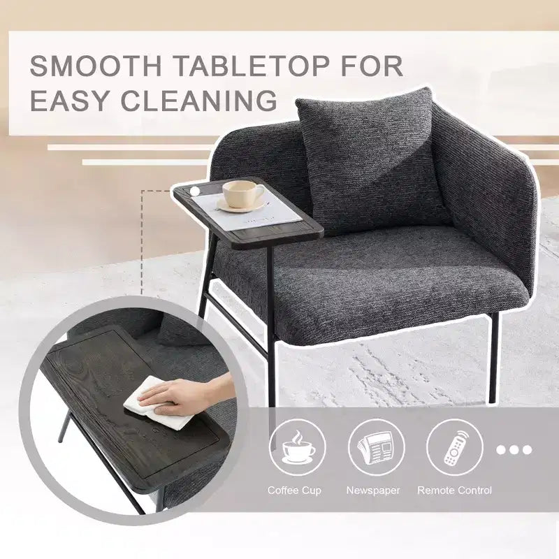 GDFStudio CozyDock Chenille Upholstered Single Sofa with Side Table
