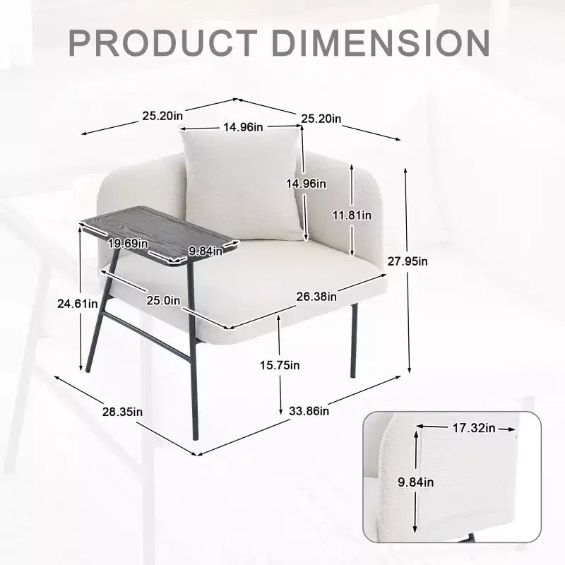 GDFStudio CozyDock Chenille Upholstered Single Sofa with Side Table