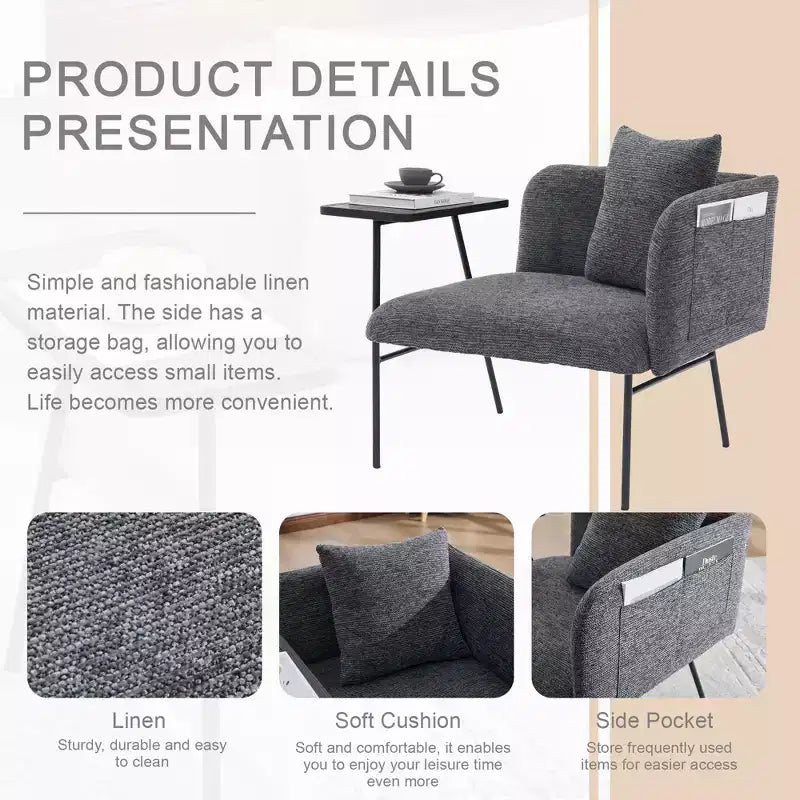 GDFStudio CozyDock Chenille Upholstered Single Sofa with Side Table