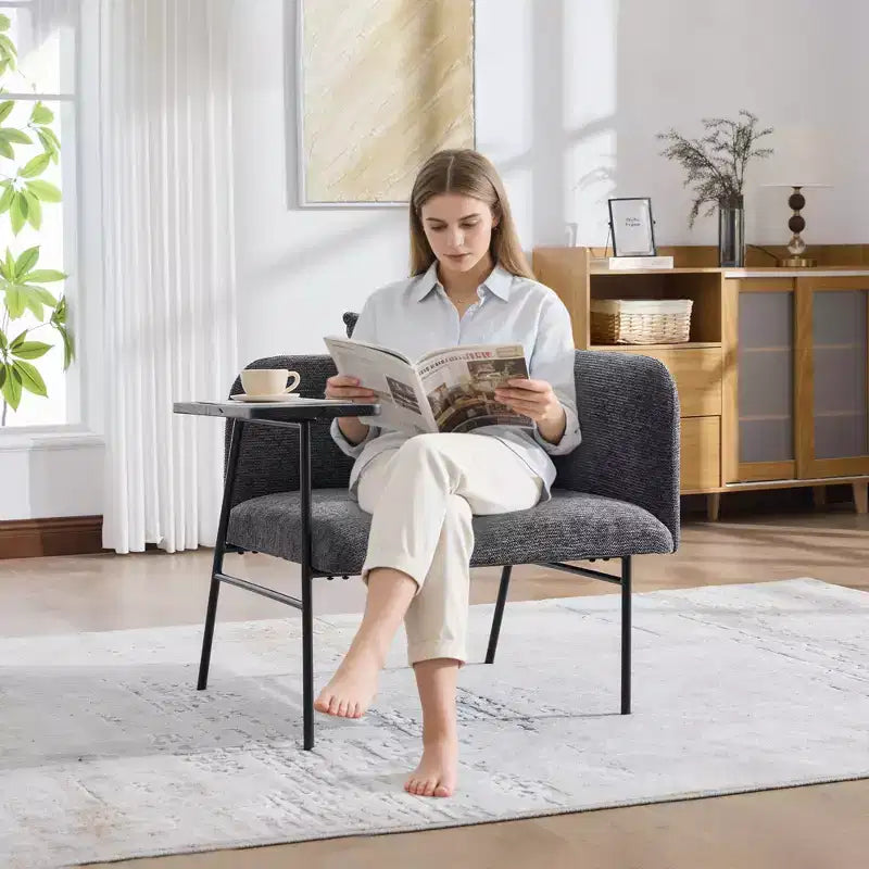 GDFStudio CozyDock Chenille Upholstered Single Sofa with Side Table