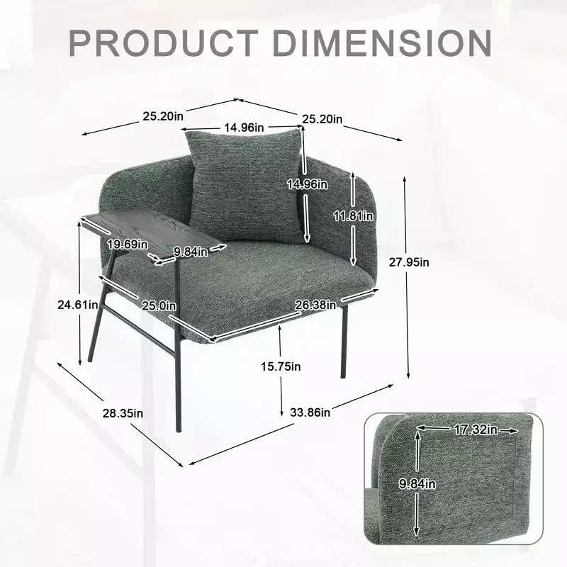 GDFStudio CozyDock Chenille Upholstered Single Sofa with Side Table