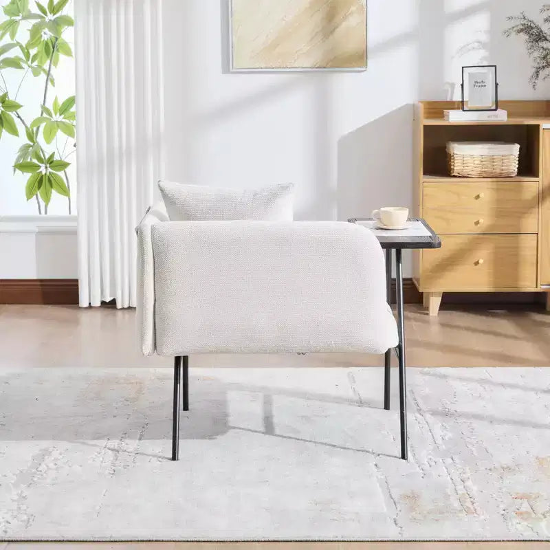 GDFStudio CozyDock Chenille Upholstered Single Sofa with Side Table