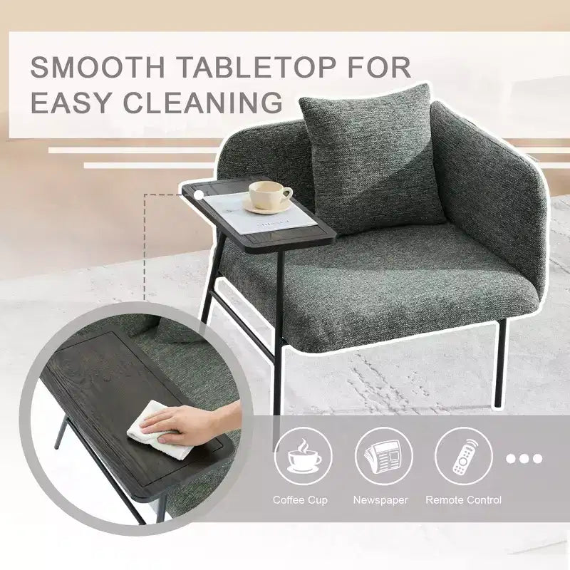 GDFStudio CozyDock Chenille Upholstered Single Sofa with Side Table