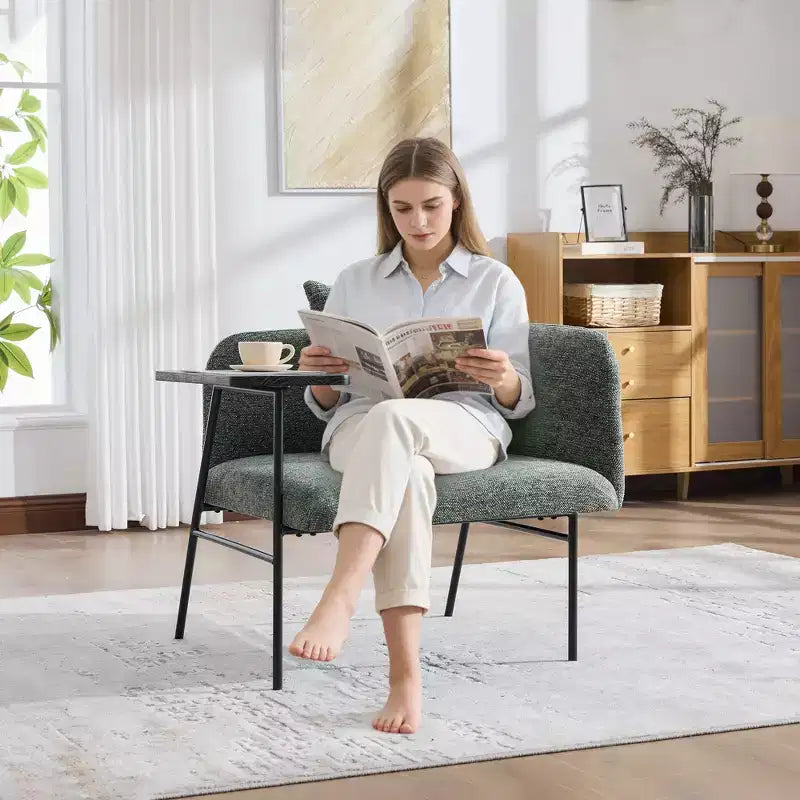 GDFStudio CozyDock Chenille Upholstered Single Sofa with Side Table