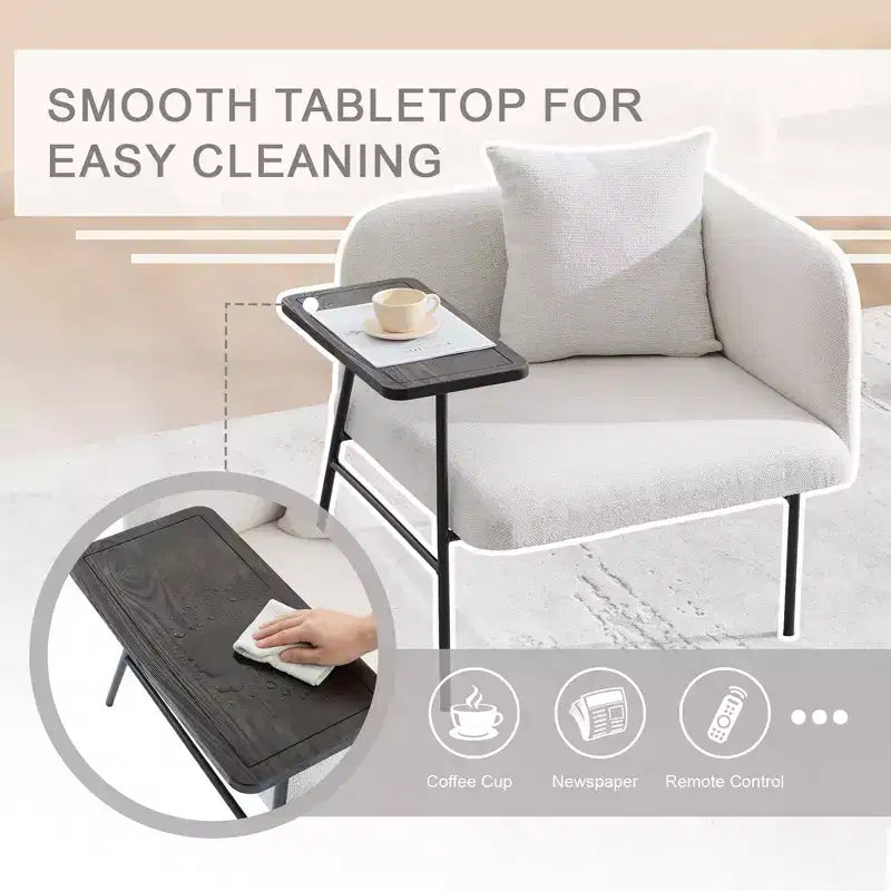GDFStudio CozyDock Chenille Upholstered Single Sofa with Side Table