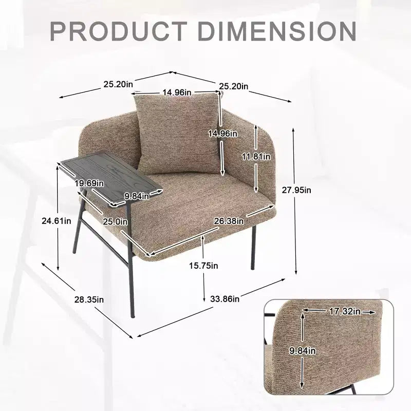 GDFStudio CozyDock Chenille Upholstered Single Sofa with Side Table