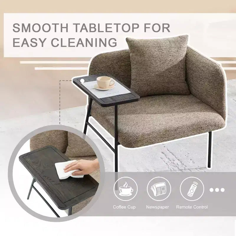 GDFStudio CozyDock Chenille Upholstered Single Sofa with Side Table