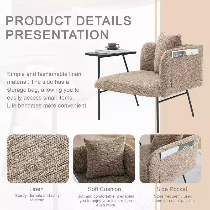 GDFStudio CozyDock Chenille Upholstered Single Sofa with Side Table