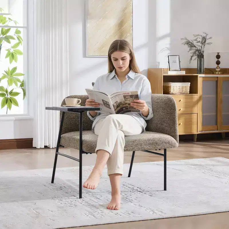 GDFStudio CozyDock Chenille Upholstered Single Sofa with Side Table
