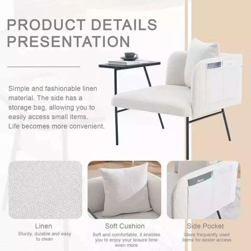 GDFStudio CozyDock Chenille Upholstered Single Sofa with Side Table