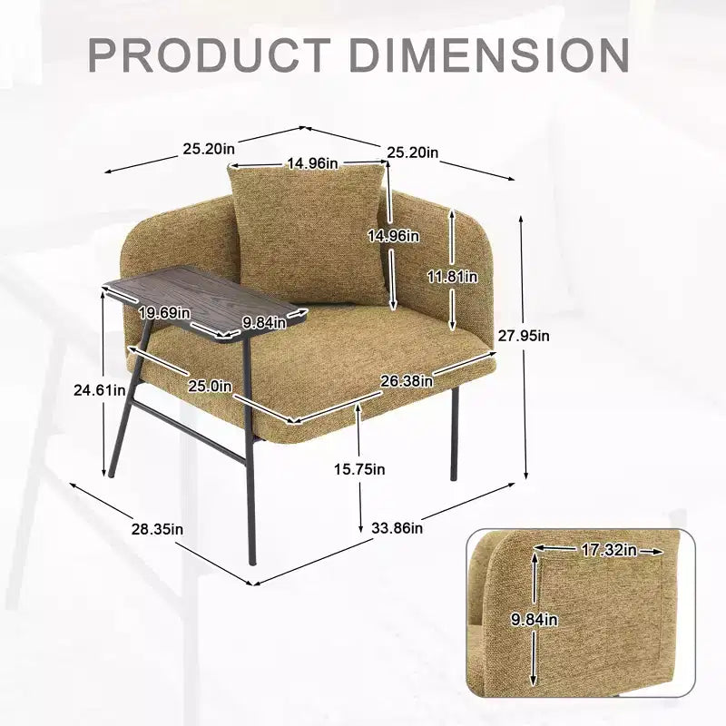 GDFStudio CozyDock Chenille Upholstered Single Sofa with Side Table
