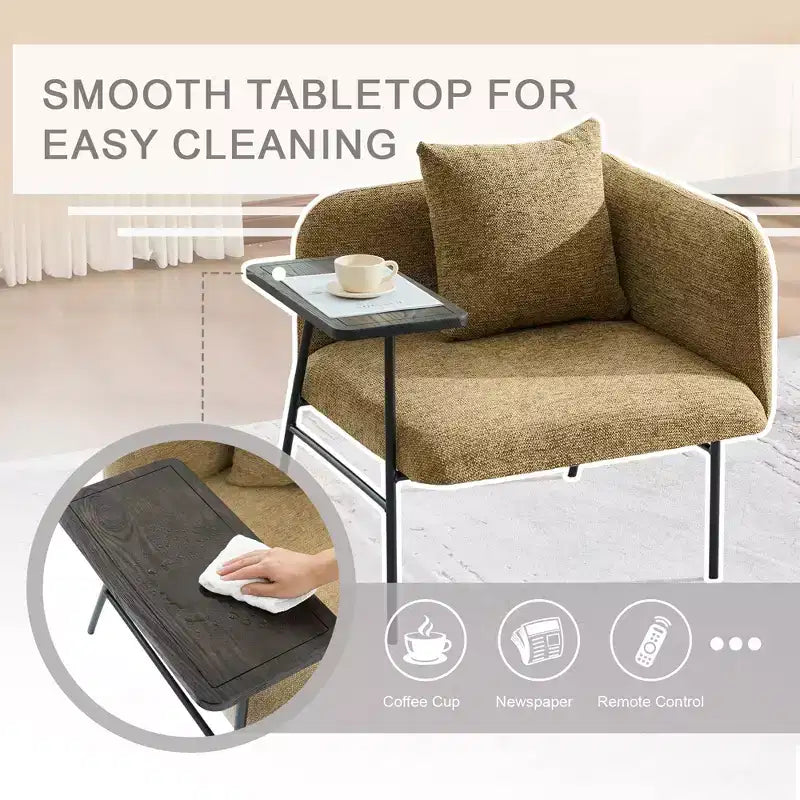 GDFStudio CozyDock Chenille Upholstered Single Sofa with Side Table