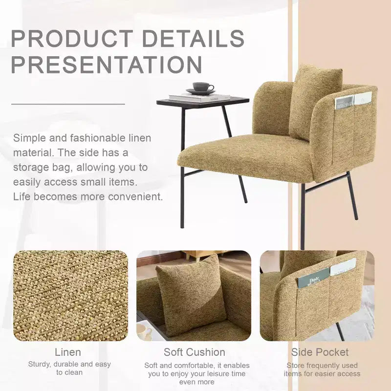 GDFStudio CozyDock Chenille Upholstered Single Sofa with Side Table