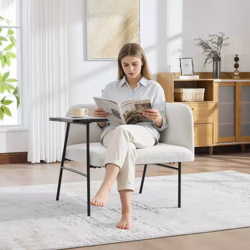 GDFStudio CozyDock Chenille Upholstered Single Sofa with Side Table