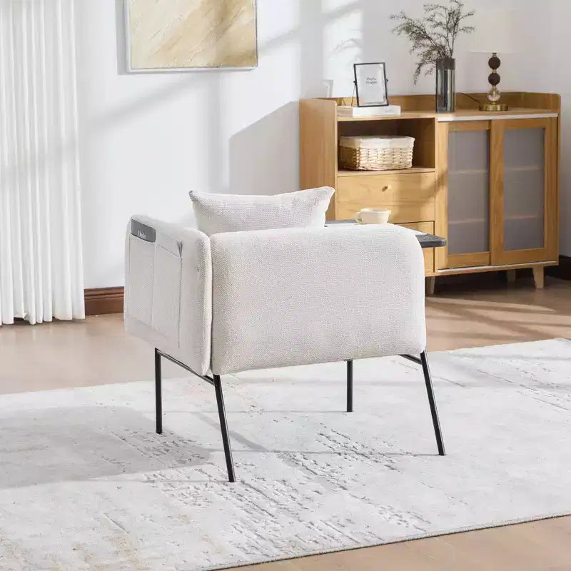 GDFStudio CozyDock Chenille Upholstered Single Sofa with Side Table