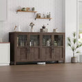 Modern Farmhouse 55 Sideboard Cabinet with 4 Glass Doors, Natural Wood Buffet Storage with Display Shelf for Kitchen, Dining and Living Room