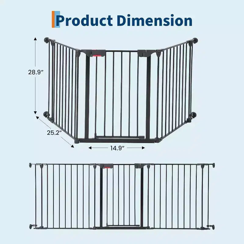 LinTimes Adjustable Pet Gate with Locking Door - Expandable to 201.6 Inches, 3-8 Panel Metal Dog Barrier, Freestanding Home Safety Fence,