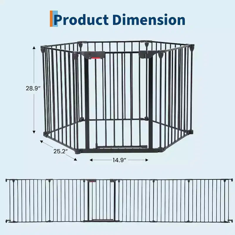 LinTimes Adjustable Pet Gate with Locking Door - Expandable to 201.6 Inches, 3-8 Panel Metal Dog Barrier, Freestanding Home Safety Fence,