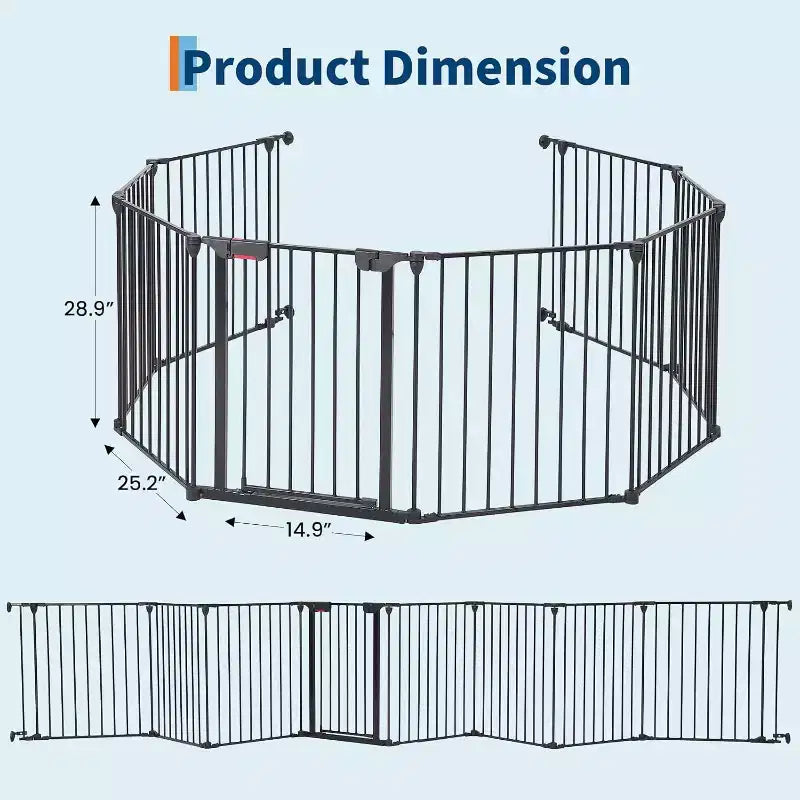 LinTimes Adjustable Pet Gate with Locking Door - Expandable to 201.6 Inches, 3-8 Panel Metal Dog Barrier, Freestanding Home Safety Fence,