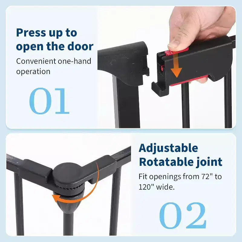 LinTimes Adjustable Pet Gate with Locking Door - Expandable to 201.6 Inches, 3-8 Panel Metal Dog Barrier, Freestanding Home Safety Fence,