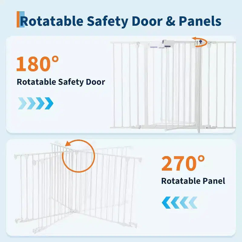 LinTimes Adjustable Pet Gate with Locking Door - Expandable to 201.6 Inches, 3-8 Panel Metal Dog Barrier, Freestanding Home Safety Fence,