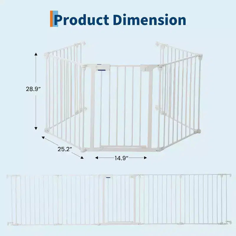 LinTimes Adjustable Pet Gate with Locking Door - Expandable to 201.6 Inches, 3-8 Panel Metal Dog Barrier, Freestanding Home Safety Fence,