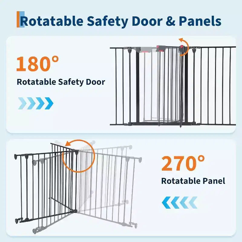 LinTimes Adjustable Pet Gate with Locking Door - Expandable to 201.6 Inches, 3-8 Panel Metal Dog Barrier, Freestanding Home Safety Fence,