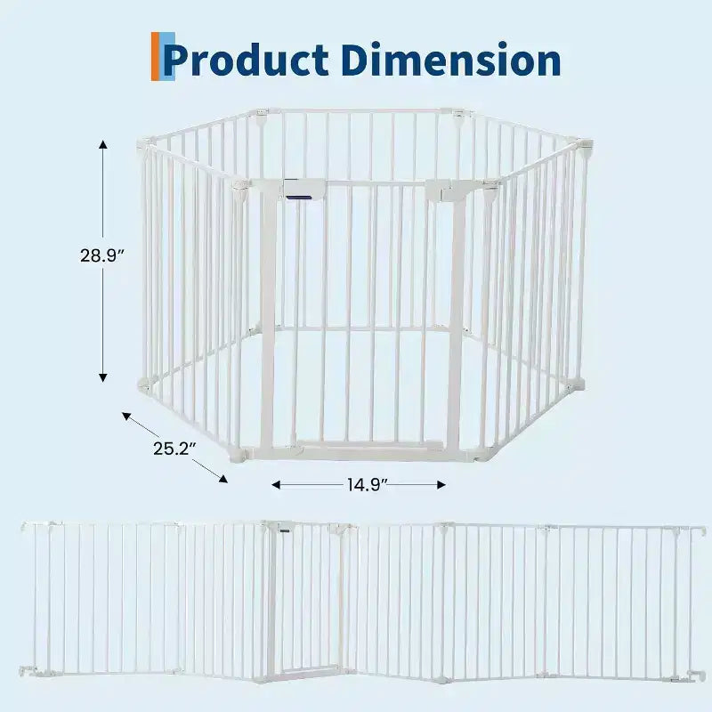 LinTimes Adjustable Pet Gate with Locking Door - Expandable to 201.6 Inches, 3-8 Panel Metal Dog Barrier, Freestanding Home Safety Fence,