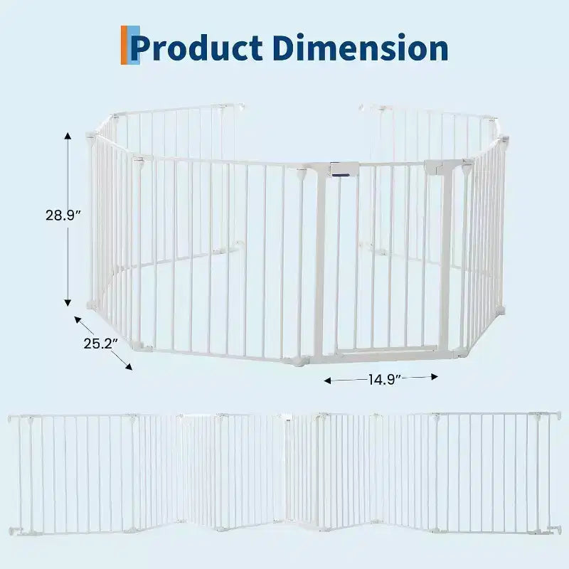 LinTimes Adjustable Pet Gate with Locking Door - Expandable to 201.6 Inches, 3-8 Panel Metal Dog Barrier, Freestanding Home Safety Fence,