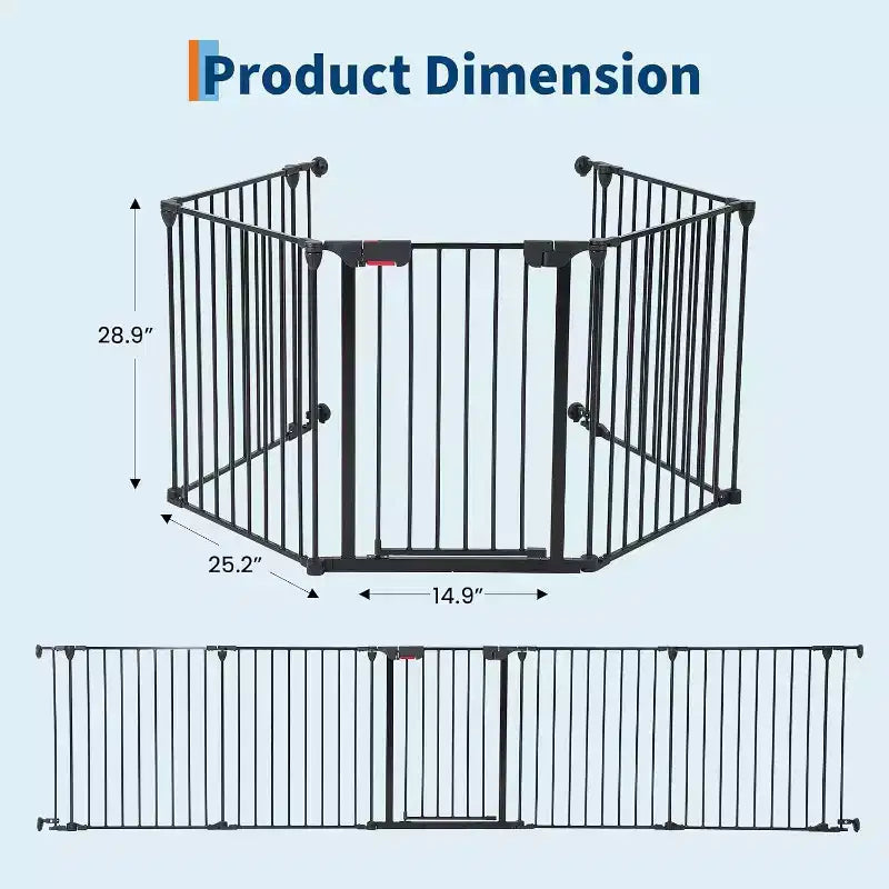 LinTimes Adjustable Pet Gate with Locking Door - Expandable to 201.6 Inches, 3-8 Panel Metal Dog Barrier, Freestanding Home Safety Fence,