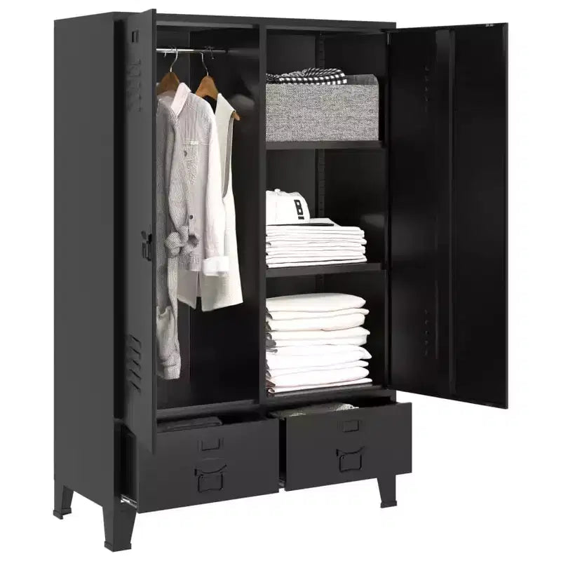 vidaXL Wardrobe Black Steel, Plastic Compact Wardrobe Rectangular