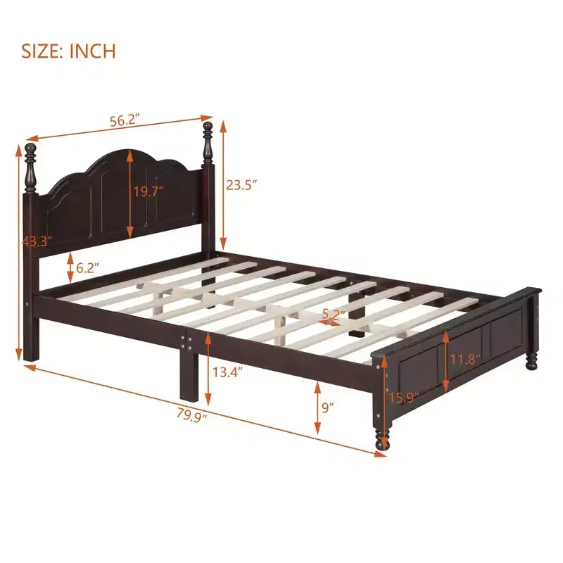FAMYYT Full Size Wooden Platform Bed with Wooden Slat Support, Easy Assembly