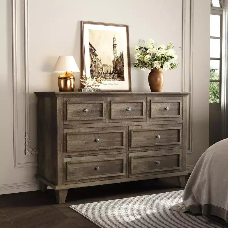 7 Drawer Dresser for Bedroom,Large Wooden Storage Chest of Drawers with Metal Handles,47 Wide Dresser TV Stand, Drawer Organizer for Living Room