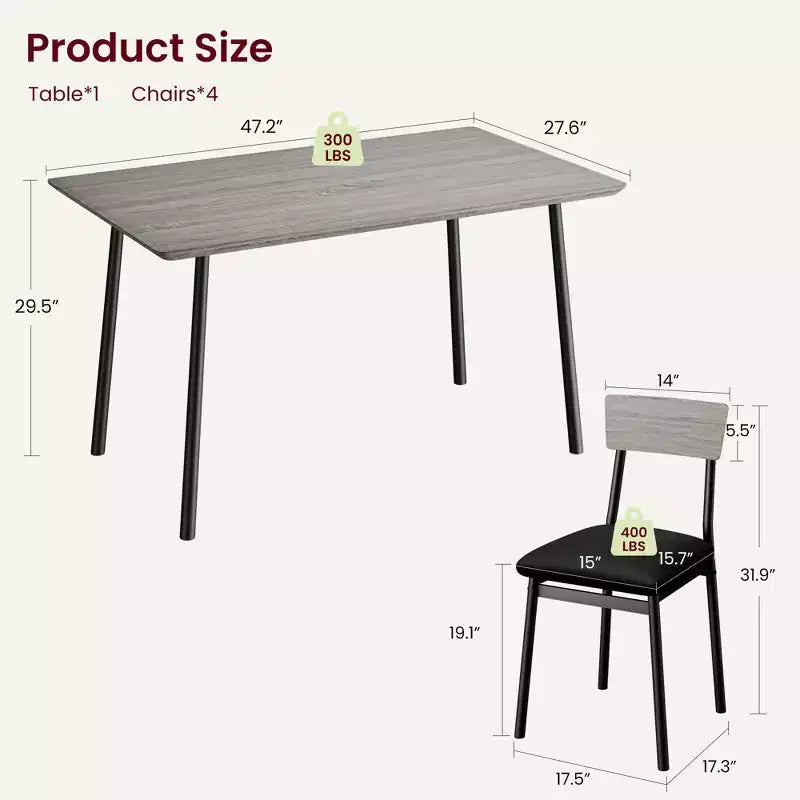Dining Table Set for 4 with 4 Upholstered Chairs, Dining Room Table Set for 4 w/Beveled Edge Design, Wood Kitchen Table Chairs Set of 4 for Dining