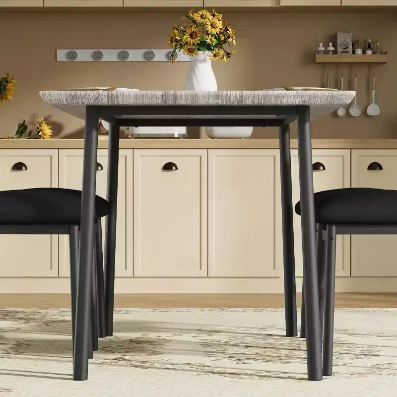 Dining Table Set for 4 with 4 Upholstered Chairs, Dining Room Table Set for 4 w/Beveled Edge Design, Wood Kitchen Table Chairs Set of 4 for Dining