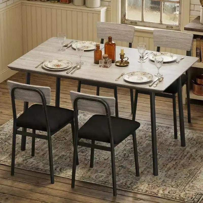 Dining Table Set for 4 with 4 Upholstered Chairs, Dining Room Table Set for 4 w/Beveled Edge Design, Wood Kitchen Table Chairs Set of 4 for Dining