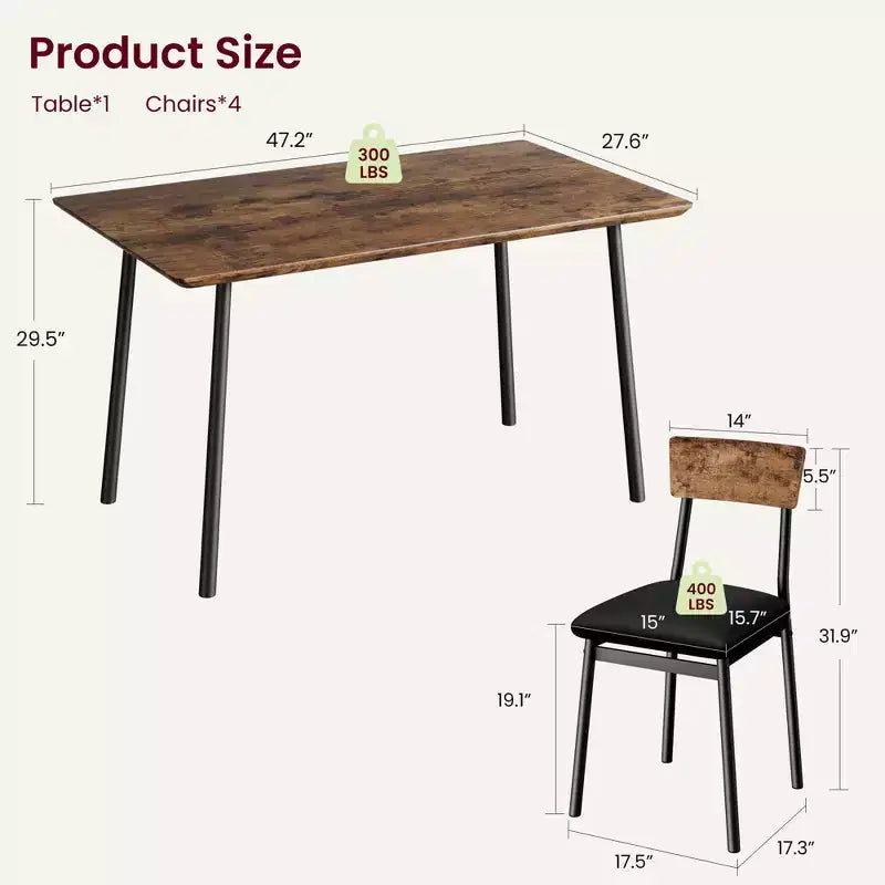 Dining Table Set for 4 with 4 Upholstered Chairs, Dining Room Table Set for 4 w/Beveled Edge Design, Wood Kitchen Table Chairs Set of 4 for Dining