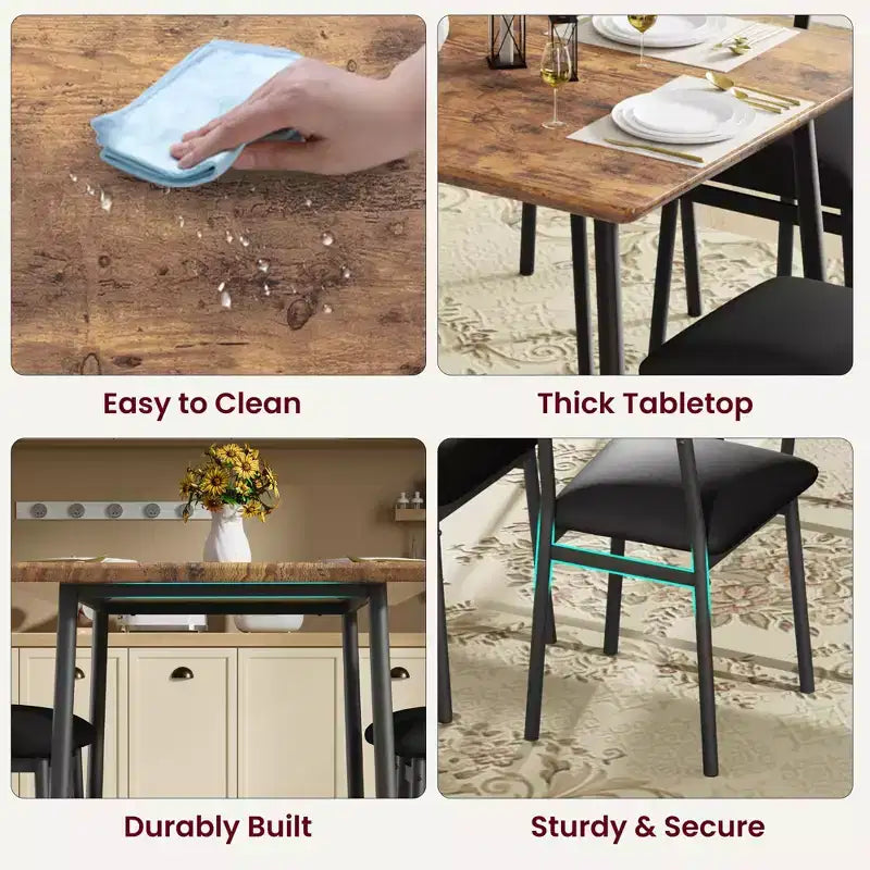 Dining Table Set for 4 with 4 Upholstered Chairs, Dining Room Table Set for 4 w/Beveled Edge Design, Wood Kitchen Table Chairs Set of 4 for Dining
