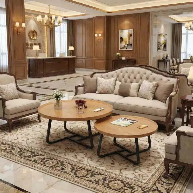 Modern Nesting Coffee Table Set of 2  Fluted Wood Circle Tables  Sturdy Metal Frame  Easy Assembly  Ideal for Living Room, Bedroom